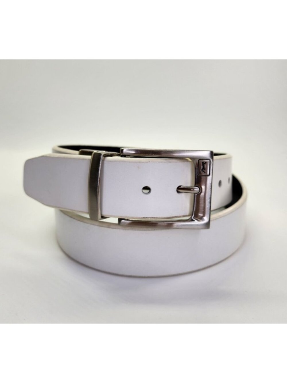 PGA Tour Men’s Reversible Leather Golf Belt White Black Silver Buckle Size 34